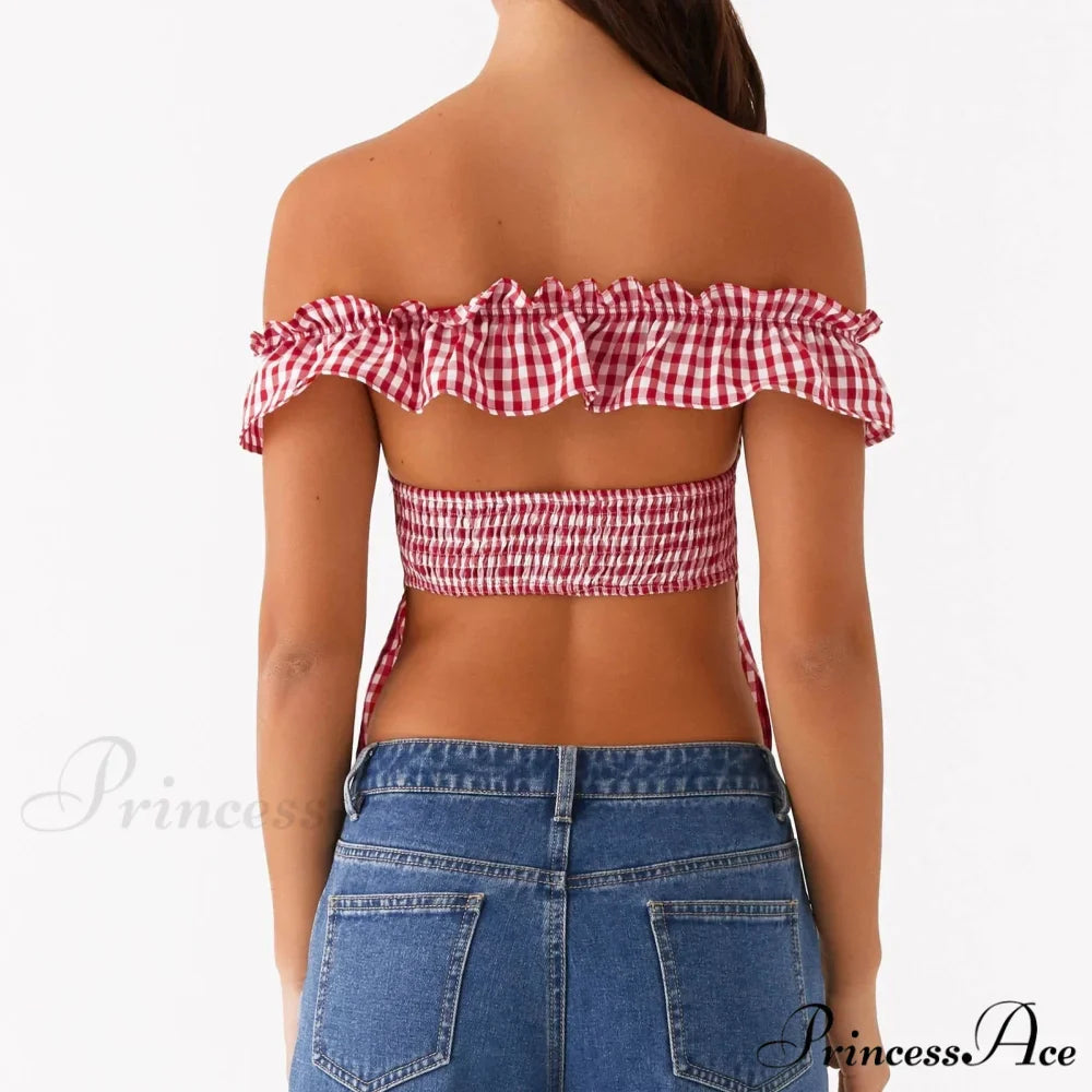 Checkered Square Neck Crop Top