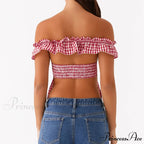 Checkered Square Neck Crop Top