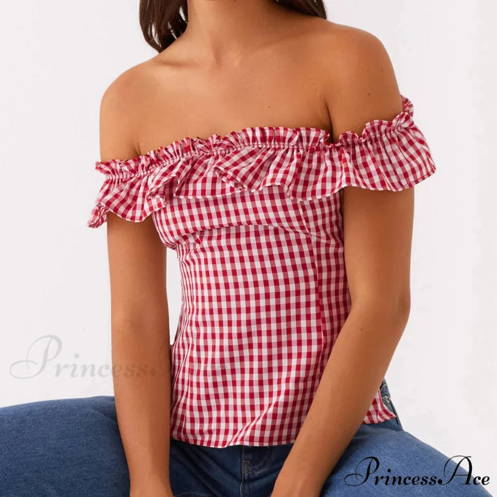 Checkered Square Neck Crop Top
