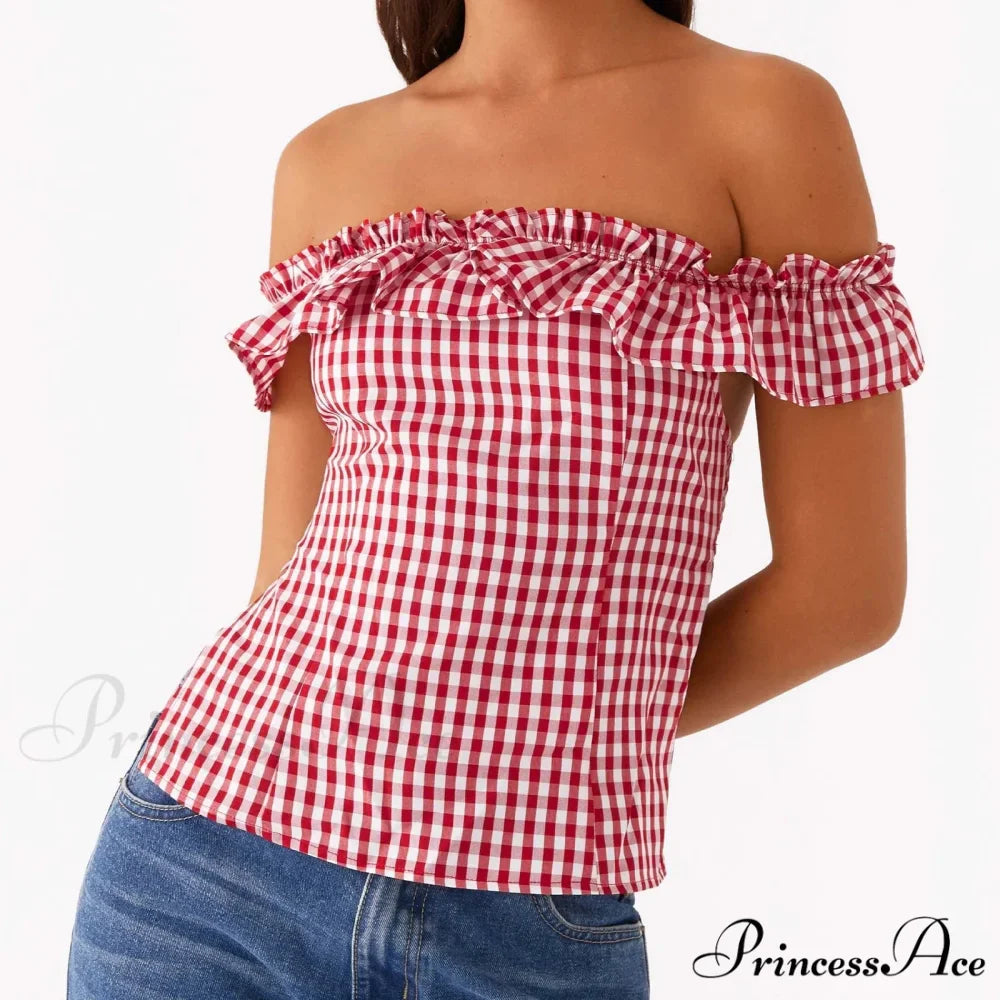 Checkered Square Neck Crop Top