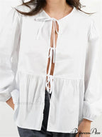 Checkered Stripe Front Fastened Long Sleeve Blouse