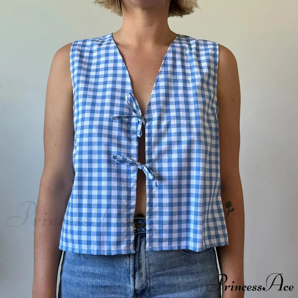 Checkered Tie Front Crop Top