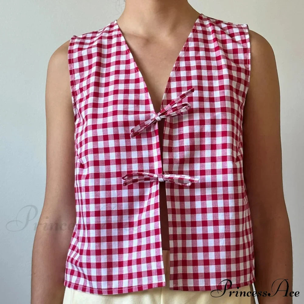 Checkered Tie Front Crop Top
