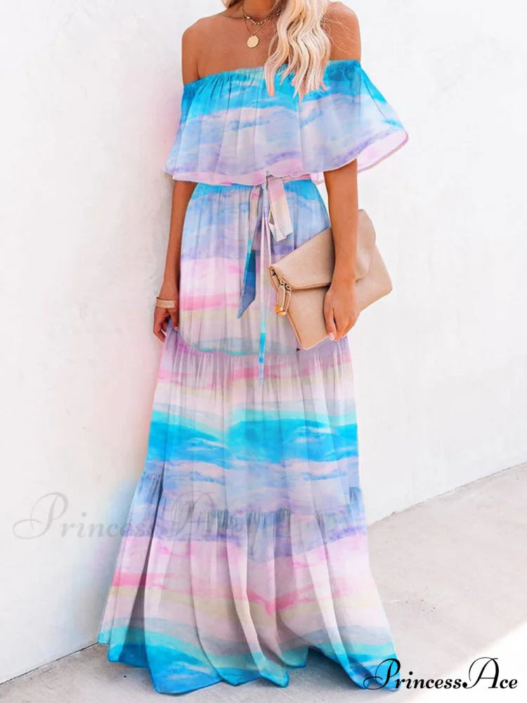 Chest Wrap Printed Charming Full Skirt Dress