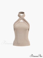 Chestnut Halter Graceful Rib Knit Top