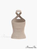 Chestnut Halter Graceful Rib Knit Top