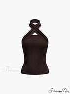 Chestnut Halter Graceful Rib Knit Top