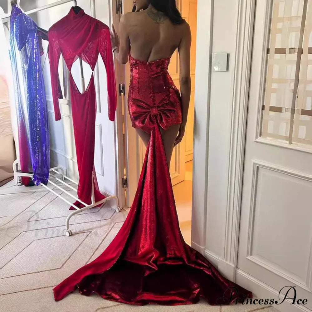 Chic Bandeau Sparkling Body-Hugging Bow-Back Prom Gown