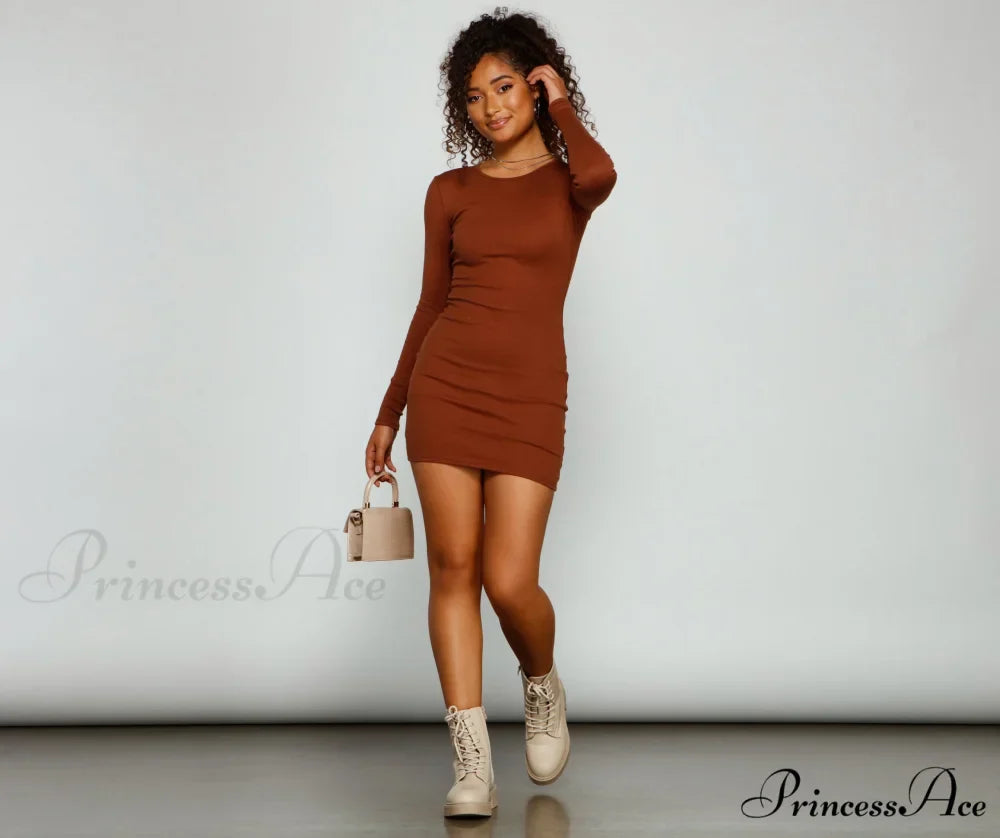 Chic Basic Long Charming Sleeve Mini Dress