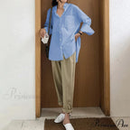 Chic Collar Solid Uneven Blouse