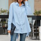 Chic Collar Solid Uneven Blouse