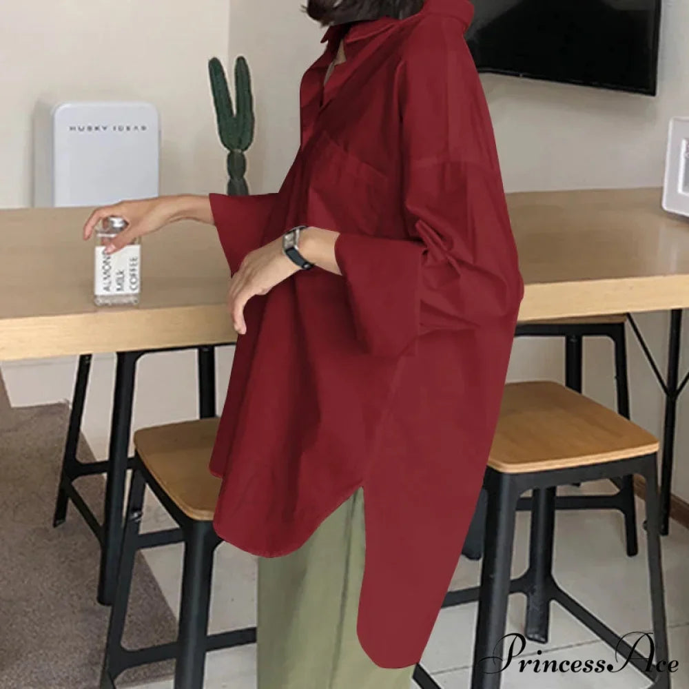 Chic Collar Solid Uneven Blouse