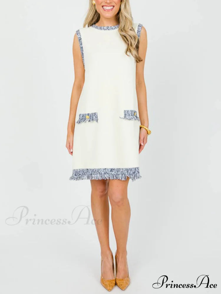 Chic Contrast Stitching Charming Fringe Mini Dress