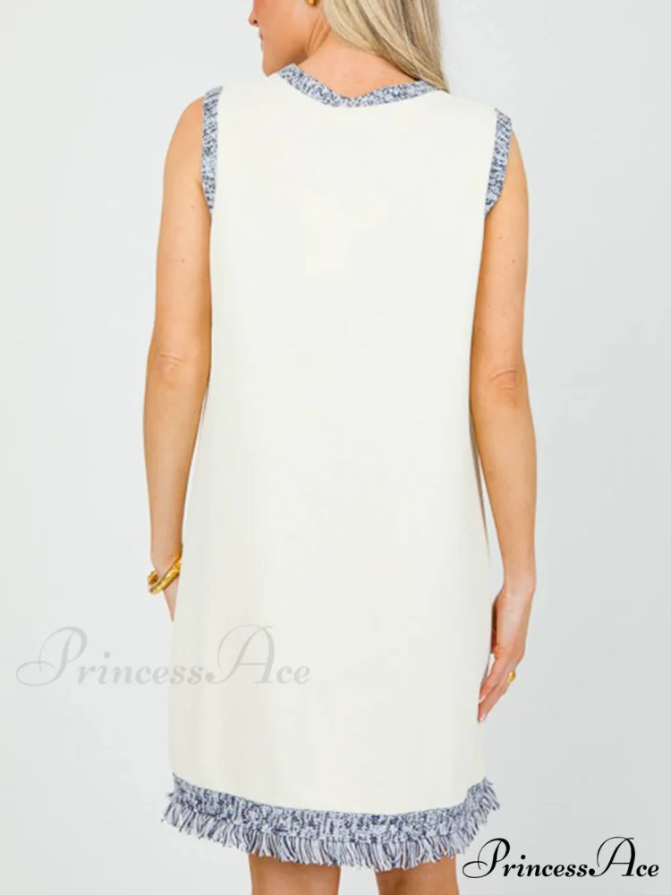 Chic Contrast Stitching Charming Fringe Mini Dress