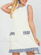 Chic Contrast Stitching Charming Fringe Mini Dress
