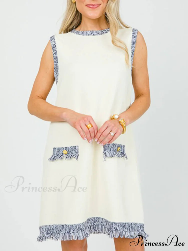 Chic Contrast Stitching Charming Fringe Mini Dress