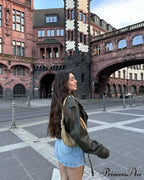 Chic Cropped Leather Vintage Loose Lapel Collar Long Sleeves Single-breasted Stylish Coat