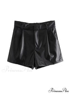 Chic Fashion Side Pockets Faux Leather Shorts