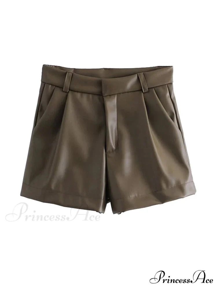 Chic Fashion Side Pockets Faux Leather Shorts