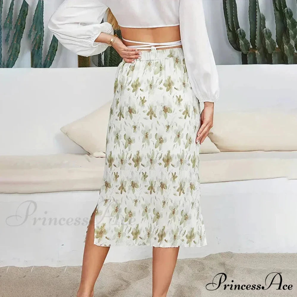 Chic Flower Patterned Tulle High Rise Flowy Umbrella Skirt