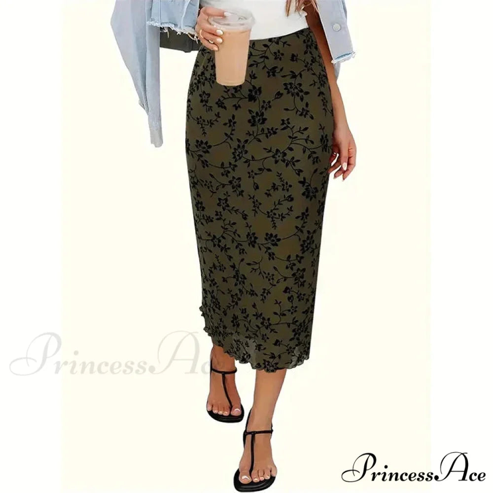 Chic Flower Patterned Tulle High Rise Flowy Umbrella Skirt