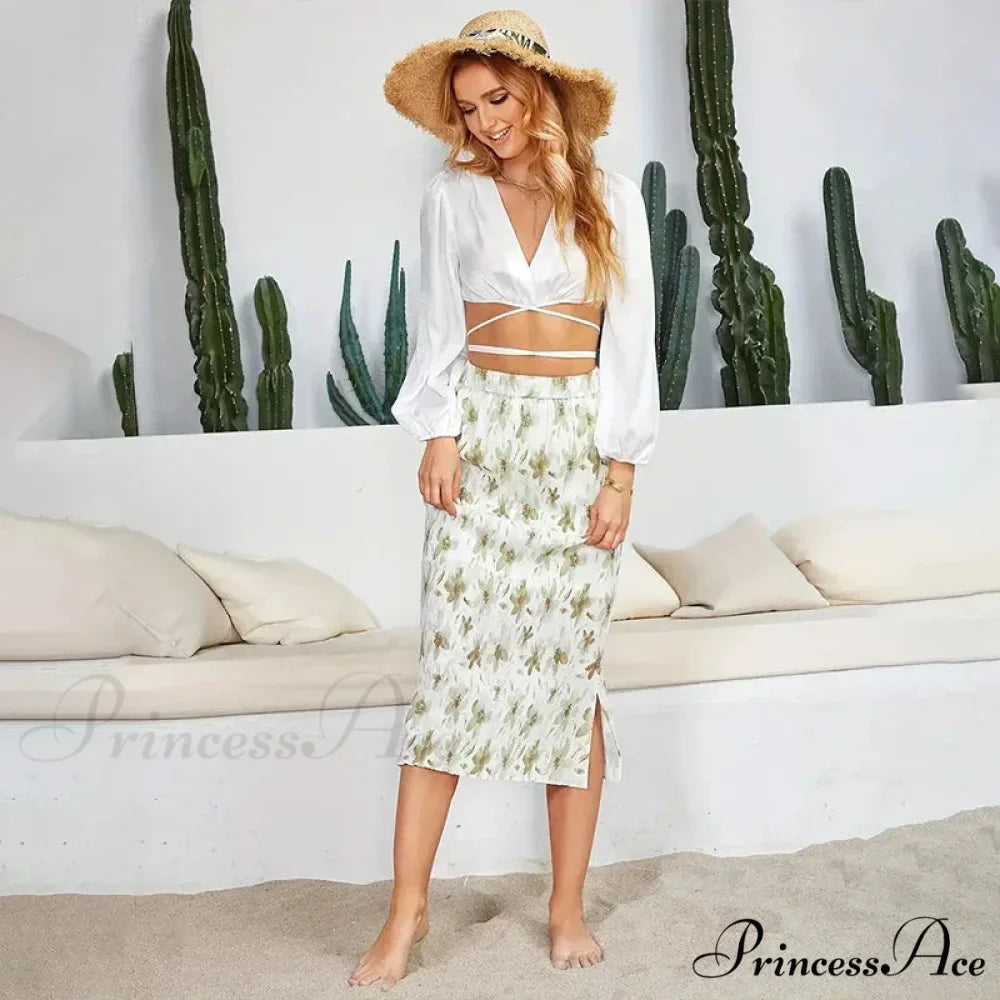 Chic Flower Patterned Tulle High Rise Flowy Umbrella Skirt