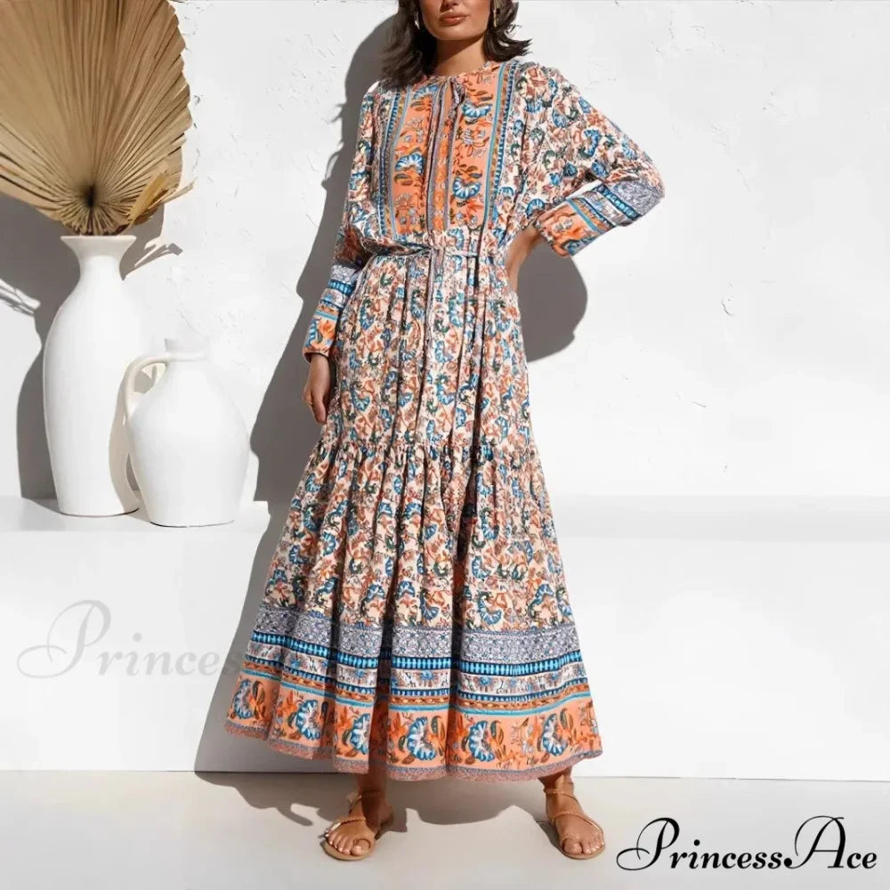 Chic Flowery Lace-up Fringe Rayon Maxi Boho Sundress