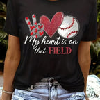 Chic Heart Print Women's Tee All-Season Comfy Crew Neck Easy-Care Stretch Fit Everyday Style T-shirt