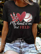 Chic Heart Print Women's Tee All-Season Comfy Crew Neck Easy-Care Stretch Fit Everyday Style T-shirt