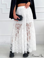 Chic Ivory Lace Straight High Waist Jacquard Weave Skirt