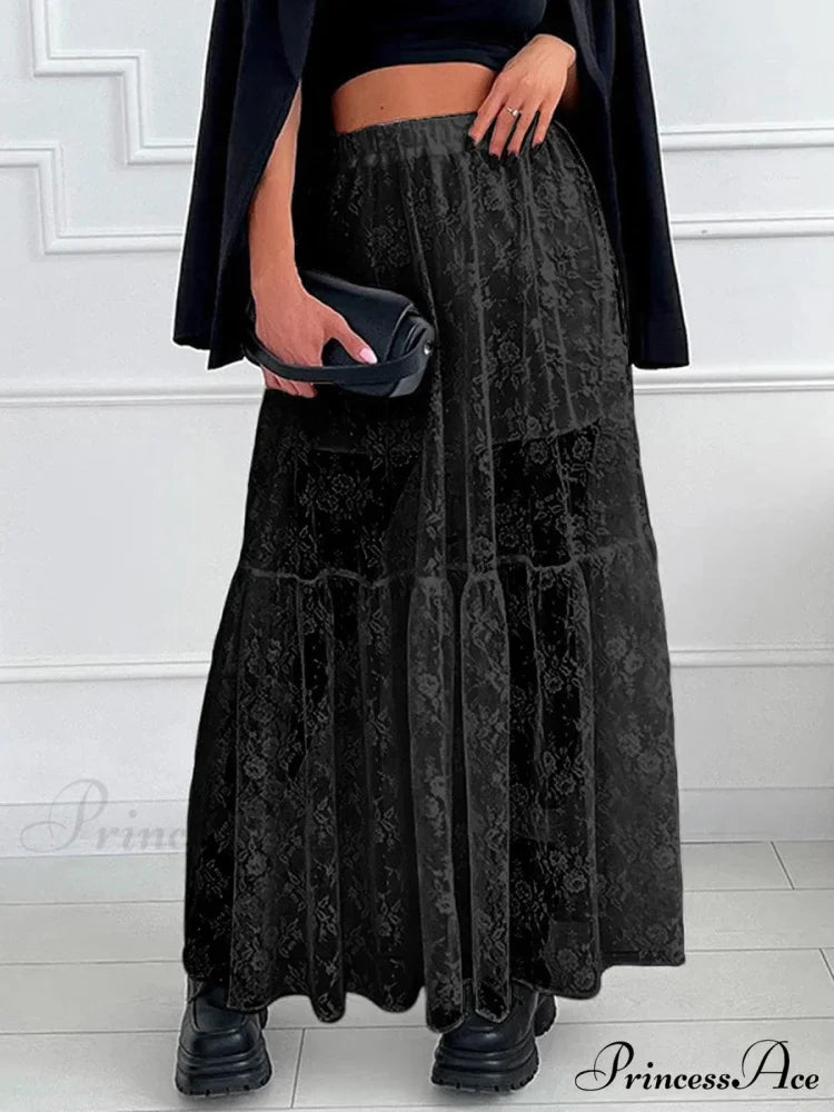 Chic Ivory Lace Straight High Waist Jacquard Weave Skirt