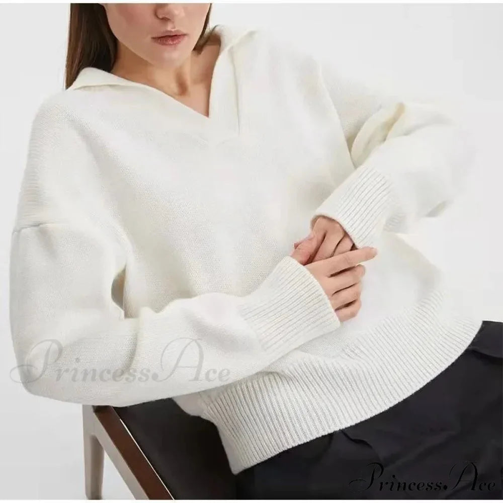 Chic Polo Collar Casual Oversized Solid Color Knitted Christmas Sweater