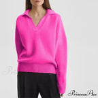Chic Polo Collar Casual Oversized Solid Color Knitted Christmas Sweater