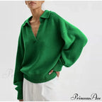Chic Polo Collar Casual Oversized Solid Color Knitted Christmas Sweater