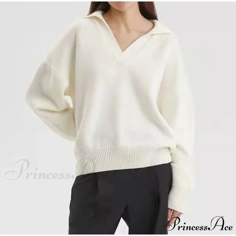 Chic Polo Collar Casual Oversized Solid Color Knitted Christmas Sweater