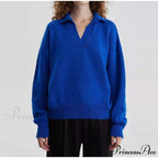 Chic Polo Collar Casual Oversized Solid Color Knitted Christmas Sweater