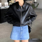 Chic Red Zipper PU Leather Coat