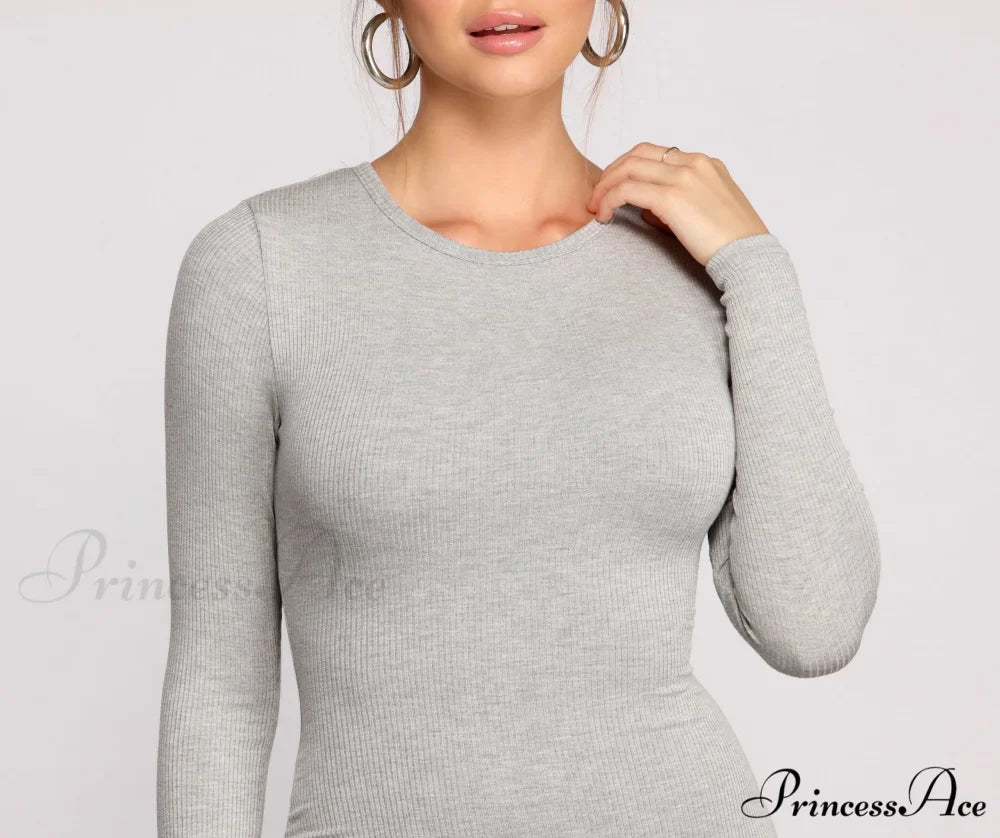 Chic Ribbed Knit Charming Basic Mini Dress