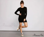 Chic Ribbed Knit Charming Basic Mini Dress