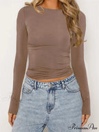 Chic Ruched Short Sleeve Solid Color Crop Tops Slim Fit T-shirts