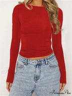 Chic Ruched Short Sleeve Solid Color Crop Tops Slim Fit T-shirts