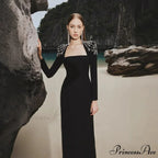 Chic Sophisticated Square Neck Long Sleeve Prom Dress