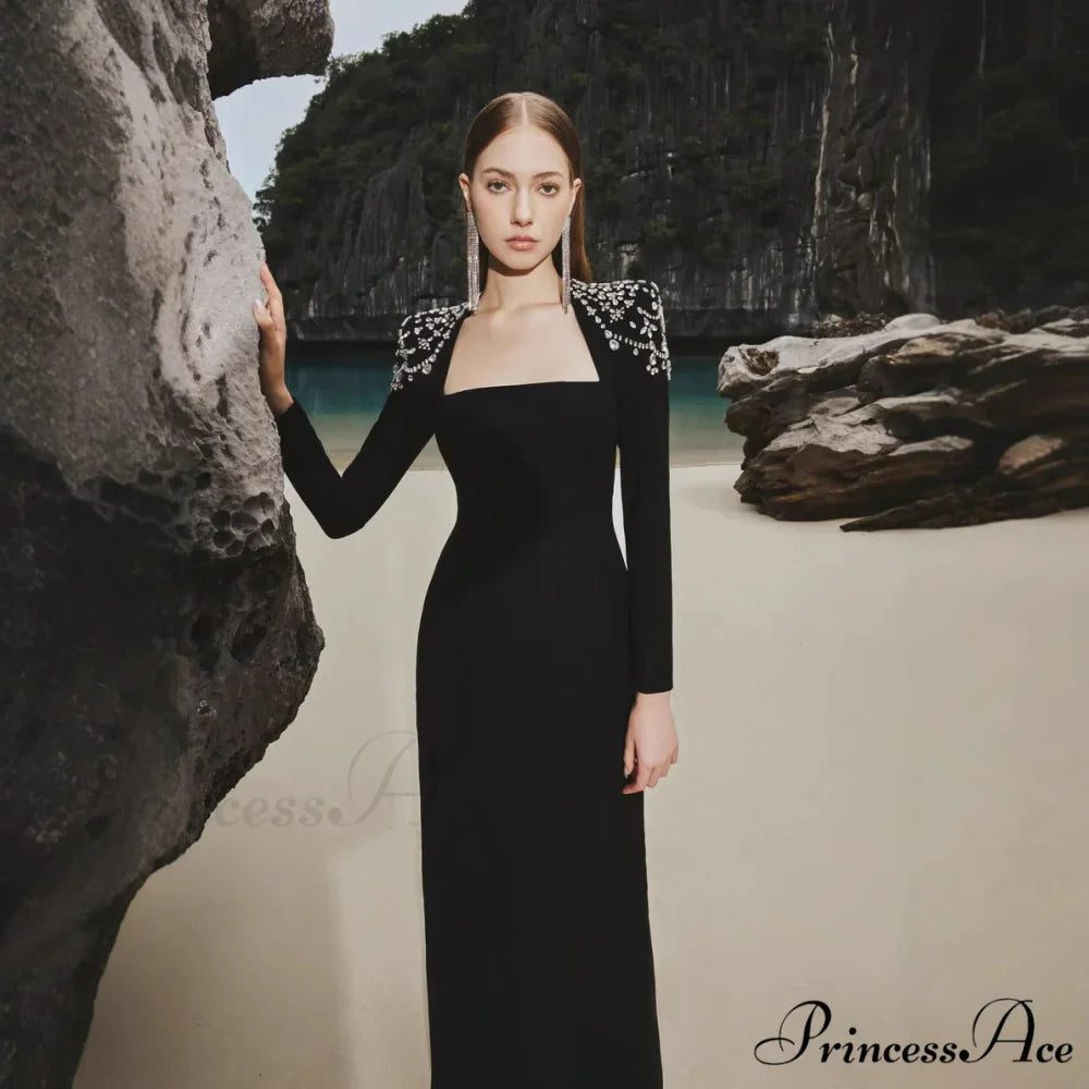 Chic Sophisticated Square Neck Long Sleeve Prom Dress