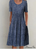 Chic Spring Summer Circular Neck Patterned Flowered Dress