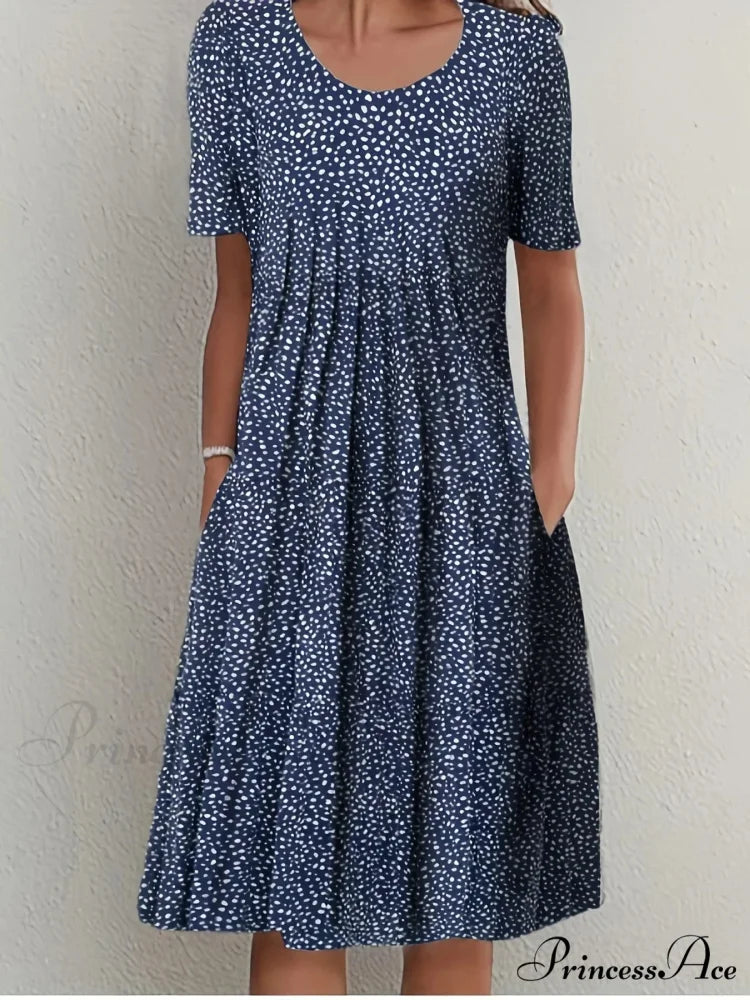 Chic Spring Summer Circular Neck Patterned Flowered Dress