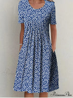Chic Spring Summer Circular Neck Patterned Flowered Dress