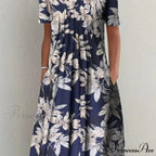 Chic Spring Summer Circular Neck Patterned Flowered Dress