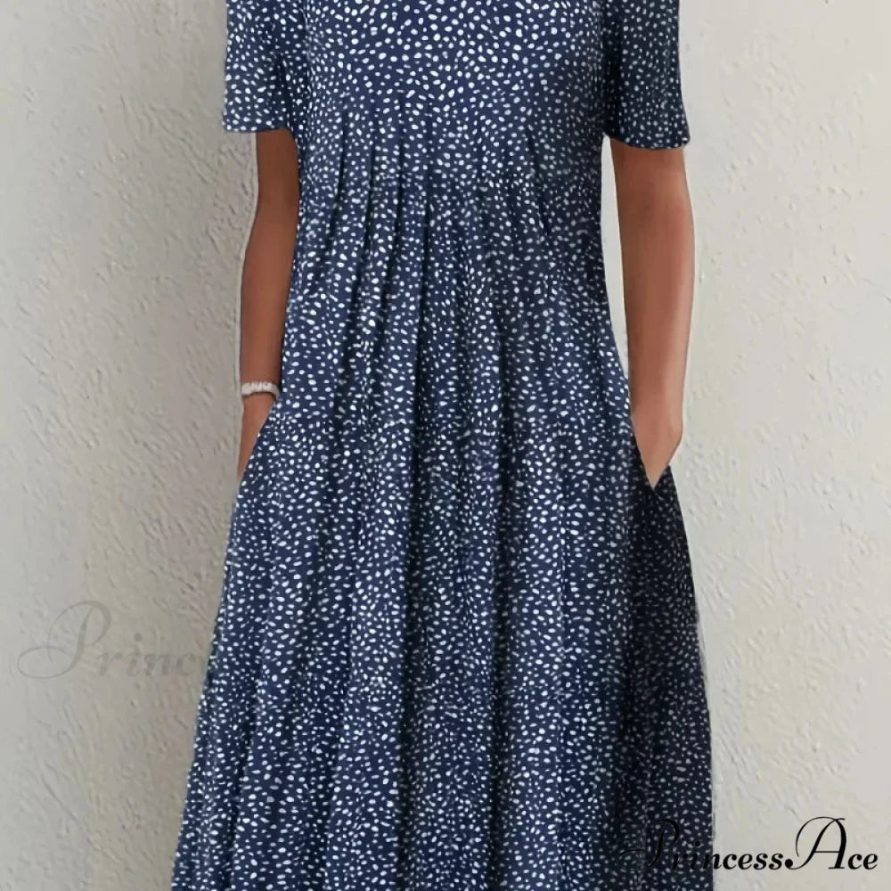 Chic Spring Summer Circular Neck Patterned Flowered Dress
