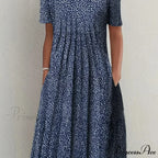 Chic Spring Summer Circular Neck Patterned Flowered Dress