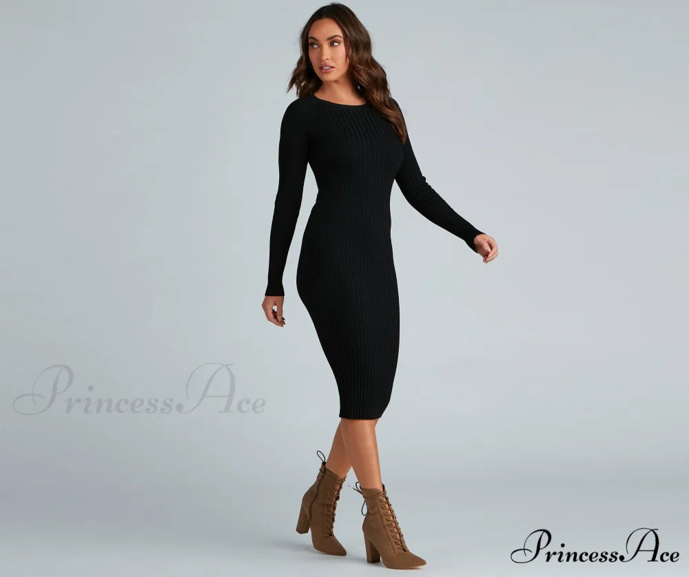 Chic Twist Long Charming Sleeve Midi Dress